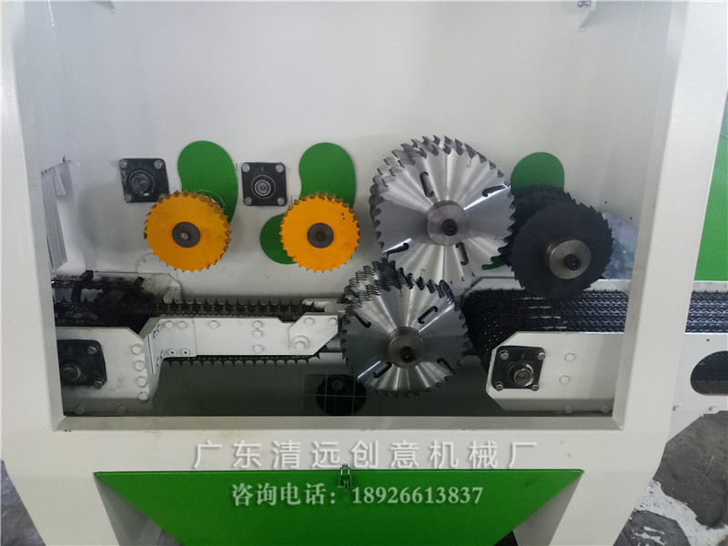 圓木多片鋸內(nèi)倉(cāng)鋸片細(xì)節(jié)圖，采用超薄鋸片