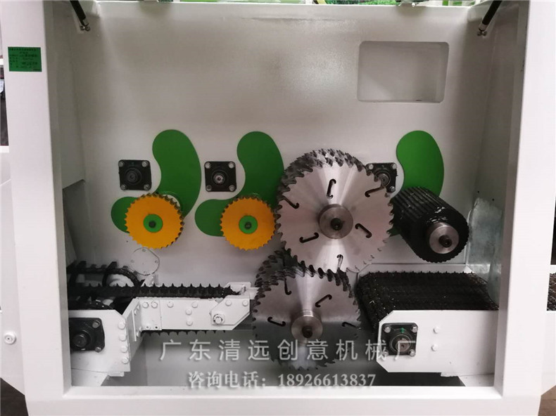圓木多片鋸內(nèi)倉結(jié)構(gòu)，采用上下軸多片鋸，超薄鋸片