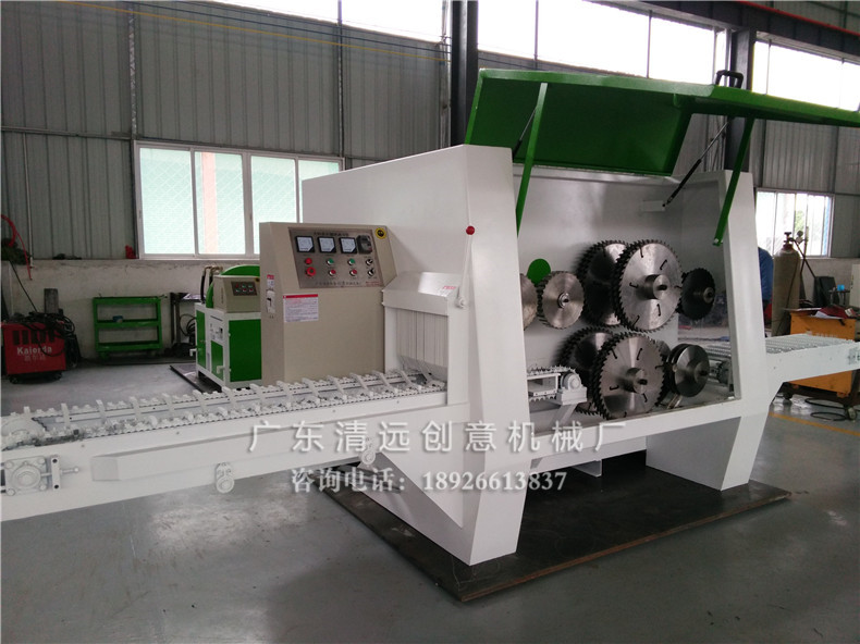 創(chuàng)意機(jī)械工廠生產(chǎn)車間新出品的圓木多片鋸，采用超薄鋸片，出材率高達(dá)80%