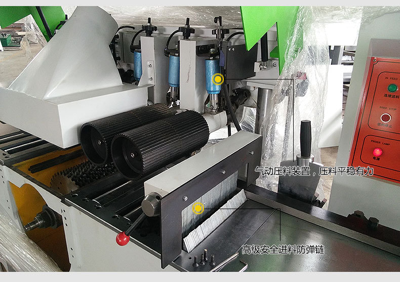 木龍骨木方多片鋸操作簡單，只需普通員工就可以加工出高精度板材。板材厚度可自由調(diào)節(jié)，以鋸代刨，成品表面光滑，無需再刨。